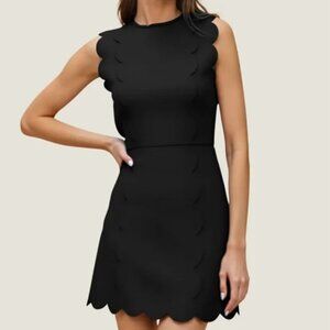 New York & Company Scallop Trim Sheath Dress - Black, SMALL